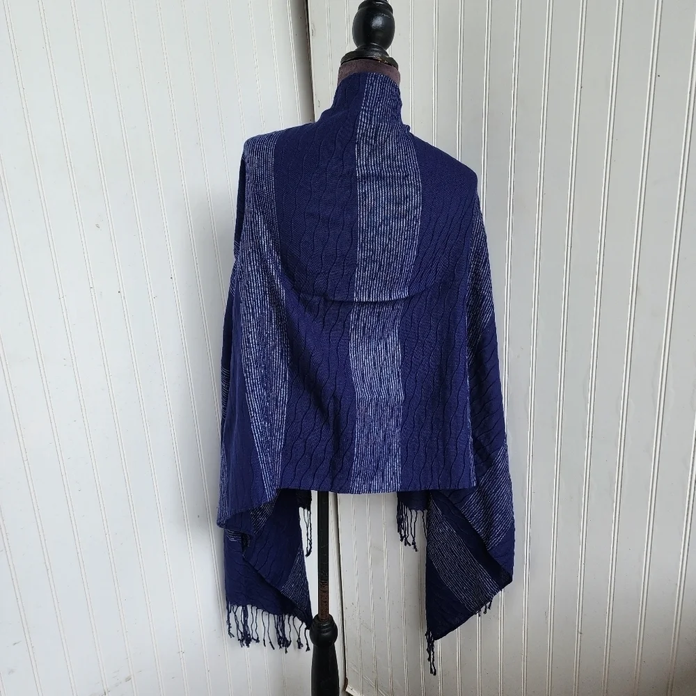 Women's Dark Blue Acrylic Metallic Scarf w/ Fringe 74